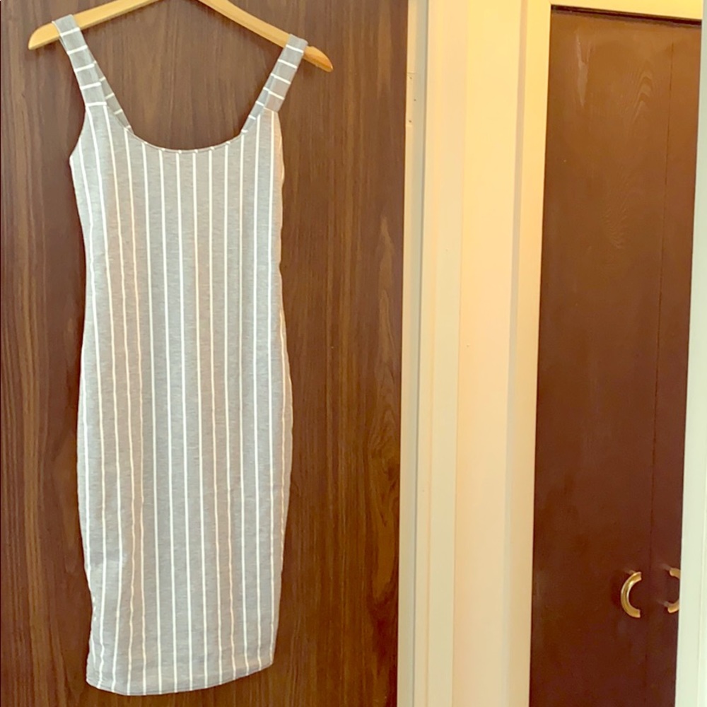 Grey striped midi.